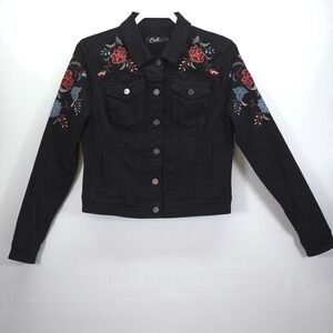 Earl Jeans Denim Jacket Womens Small Grannycore Embroidered Floral Grandma Biker